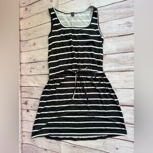 Spring & Autumn‎ Women Casual Stripe Print U-Neck Sleeveless Drawstring Dress